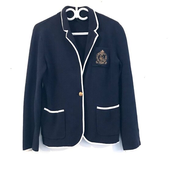 Ralph Lauren sweater knit blazer size M navy crest preppy nautical academia Y2K - Picture 1 of 16